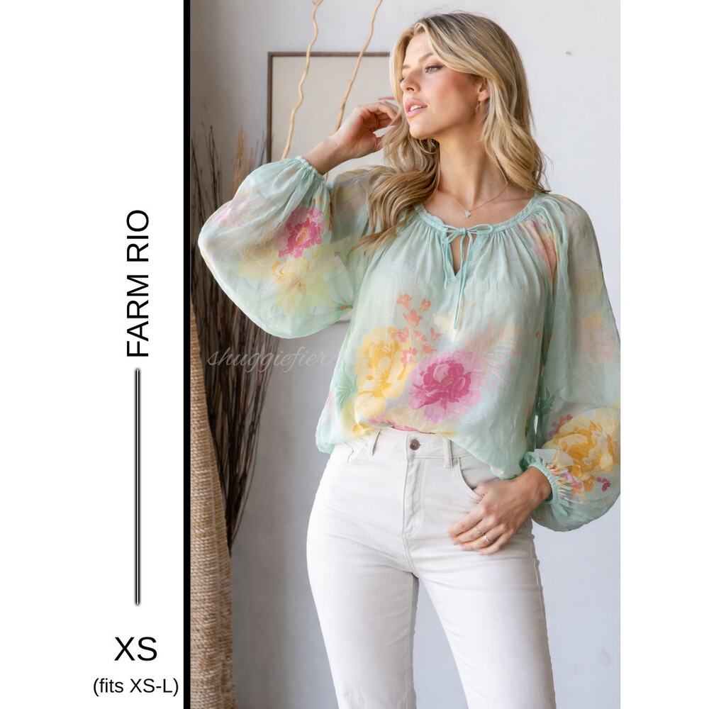 MSRP $198 🌿 Farm Rio Floral Boho Peasant Blouse Size XS-L 🌿 SAME DAY SHIP